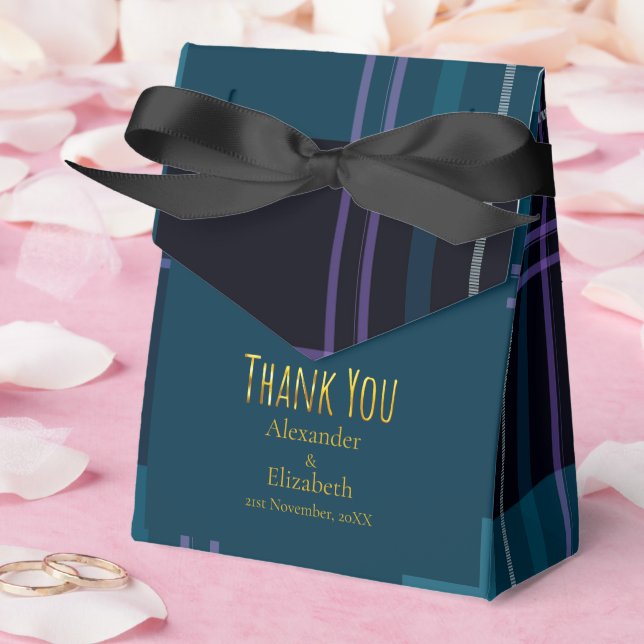 Caixinha De Lembrancinhas Xadrez Azul Preto Agradecimento Personalizado (Casamento)