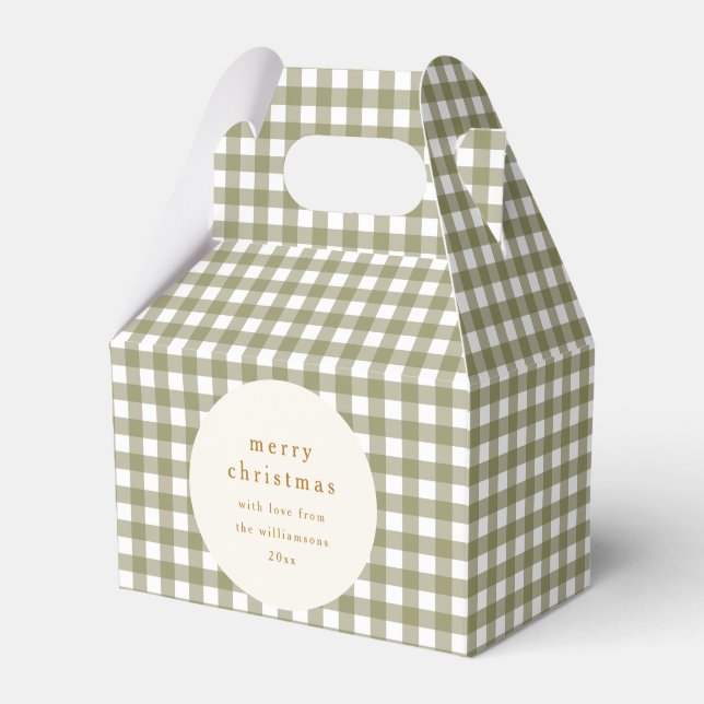 Caixinha De Lembrancinhas Xadrez de Gingham Verde Personalizado De Natal (Frente)