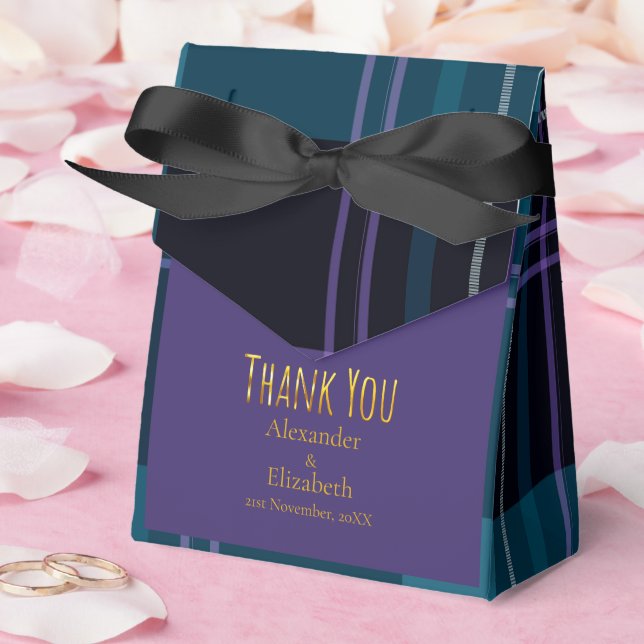 Caixinha De Lembrancinhas Xadrez Preto e Azul Obrigado Personalizado (Casamento)