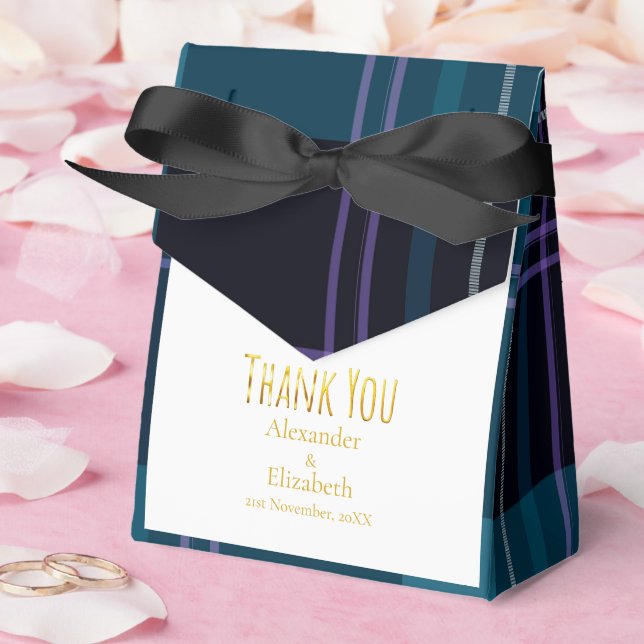 Caixinha De Lembrancinhas Xadrez Preto e Azul Obrigado Personalizado (Casamento)