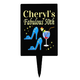 CAKE PICKS BELO DESIGN DE ANIVERSÁRIO AZUL 50º ANIVERSÁRIO