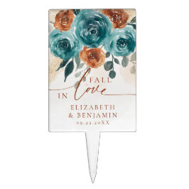 Cake Picks Fall in Love Teal Burnt Orange Boho Floral Casamen
