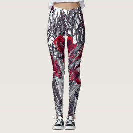 Calas Carmesim e Leggings com Estampa de Folhas Mo