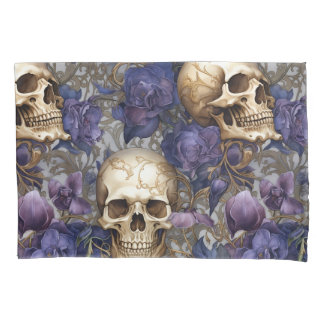 Calaveras y Rosas Moradas – Arte Gótico Elegante
