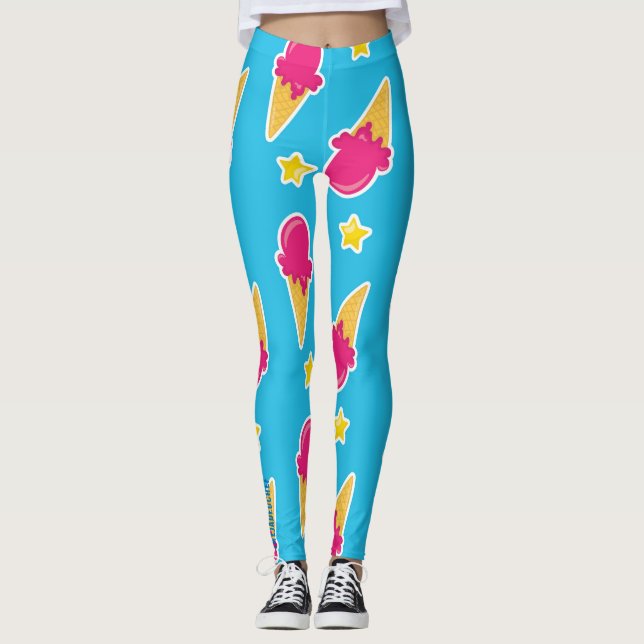 Calça Legging Boardwalk Bliss: Sorvete & Estrelas (Frente)