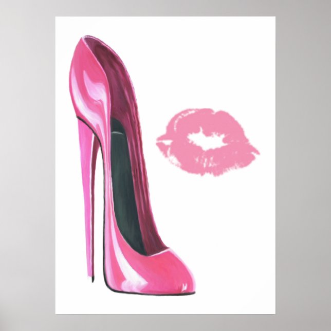 Calçado Estiletto Rosa e Poster de Arte Beija (Frente)