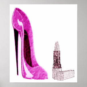 Calçado Estiletto Rosa e Poster Lipstick