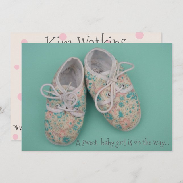 Calçado pastel bonito convite para chá de menina (Frente/Verso)
