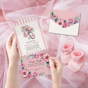 Calçados de Ballerina Rosa Vintage Chá de fraldas 