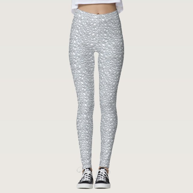 Calças de Leggings De Exercício De Ioga Branco (Frente)
