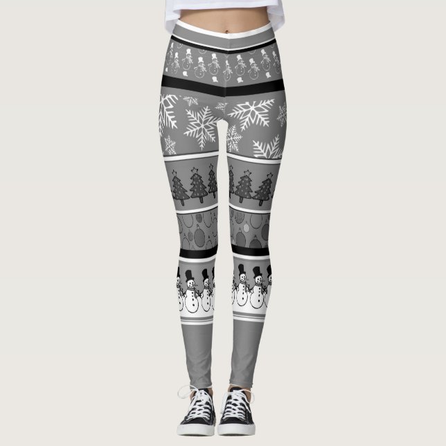 Calças Legging Cinza de Natal (Frente)