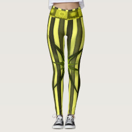 calças legging listradas de estrela de ouro amarel