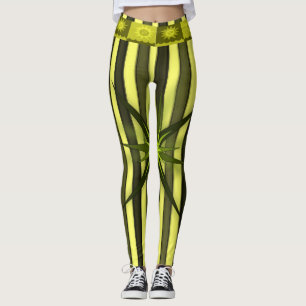 calças legging listradas de estrela de ouro amarel