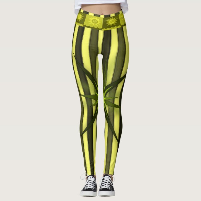 calças legging listradas de estrela de ouro amarel (Frente)