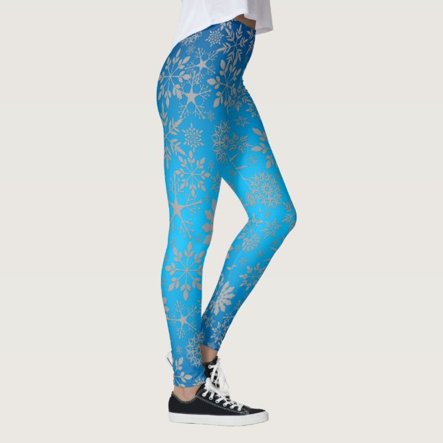 Calças Leggings Azuis com Padrão de Floco de Neve  (Direita)