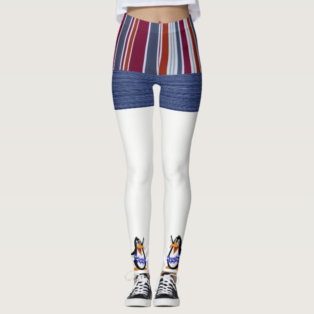 Calças Leggings Azul da Penguin Stripe  (Frente)