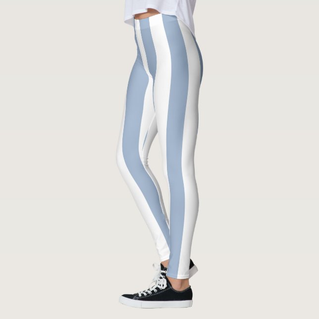 Calças Leggings Bebê Azul e Branco Listrado (Esquerda)