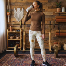 Calças Leggings Boho Neutras Chuva Botânica Terra