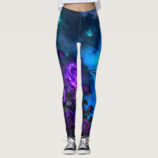 Calças Leggings da Cachoeira de Água de Rosa Roxa 