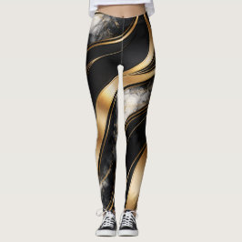 Calças Leggings de Mármore Abstrato de Luxo