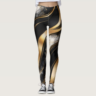 Calças Leggings de Mármore Abstrato de Luxo