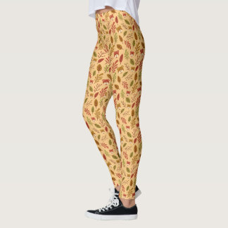 Calças Leggings de Padrão Outono Teddy Folha