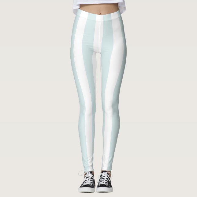 Calças Leggings Listradas de Bebê Azul e Branco Fe (Frente)