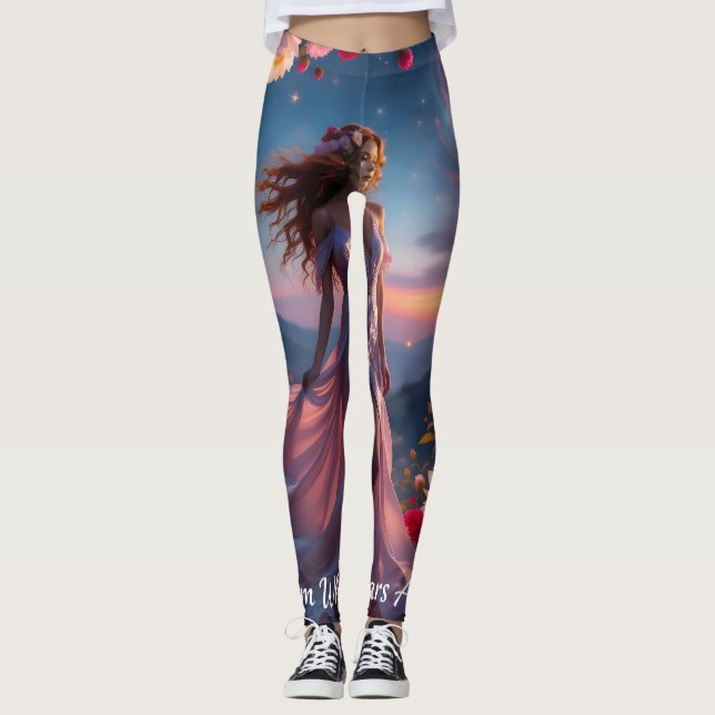 Calças Leggings Rosa Boho Cosmic Bloom para Mulher (Frente)