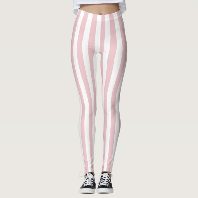Calças Leggings Rosa e Listras Brancas Feminino (Frente)