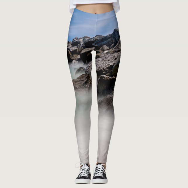 Calças Leggings Shell Island Rocks And Waves (Frente)