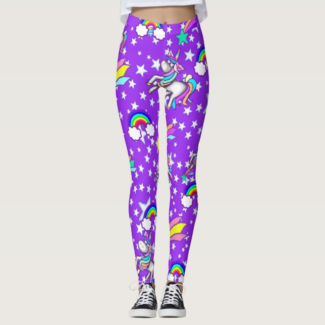Calças Leggings Unicórnio Roxo (Frente)