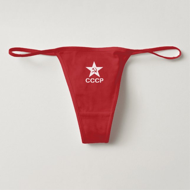 Calcinha Fio-dental Tanga do Spandex das mulheres da foice CCCP do (Frente)