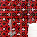 Caleidoscópio Vermelho Preto e Branco<br><div class="desc">Design decorativo vibrante e moderno,  com um padrão sem costura feito de formas geométricas em preto e branco sobre fundo vermelho.</div>