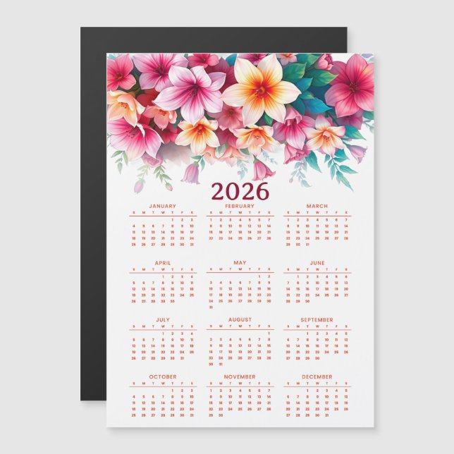 Calendar 2026 with flowers (Frente/Verso)