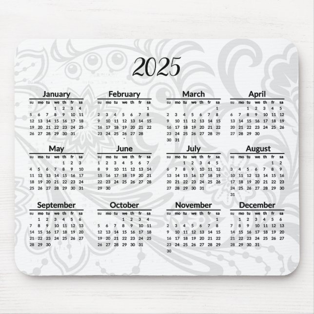 Calendar Mousepad do Elegant Floral Design 2025 (Frente)