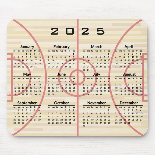 Calendar Mousepad do Tribunal de Basquete Design 2 (Frente)