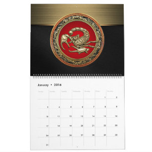 Calendário [100] Escorpião de Ouro Sagrado em Vermelho