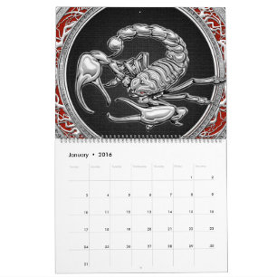 Calendário [100] Escorpião de Prata Sagrado a Preto