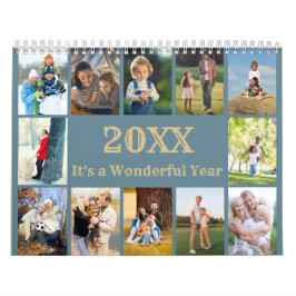 Calendário 12 Colagem de Fotos com Notas Mensais e Foto