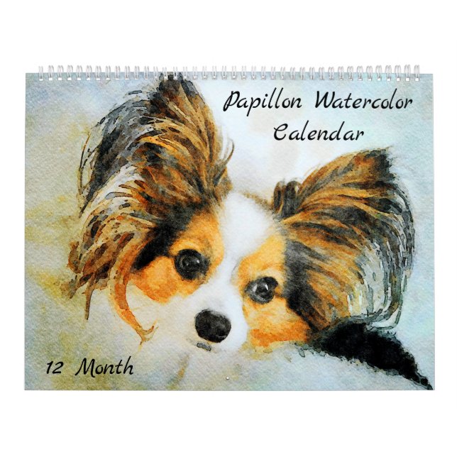 Calendário 12 Meses Adorável Pintura Por Aquarela De Papillon (Capa)