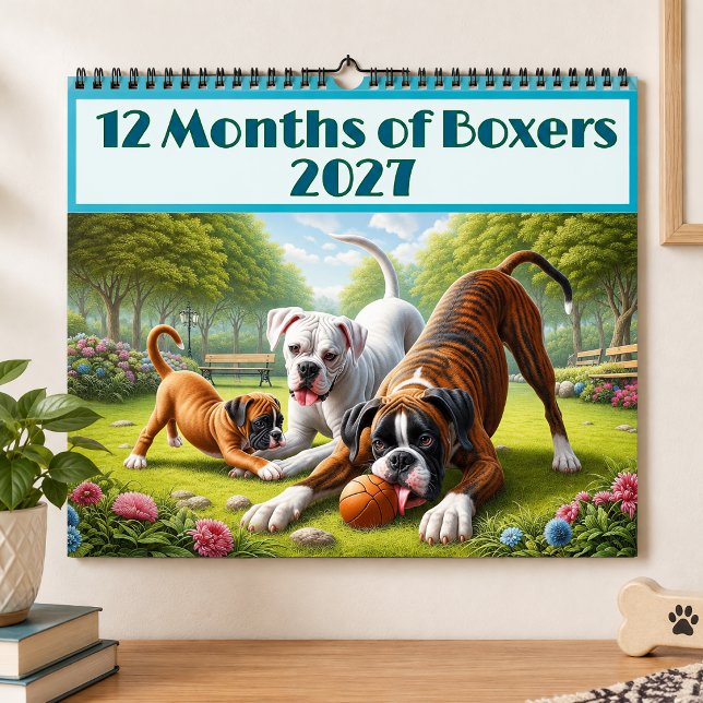 Calendário 12 Meses de Cães Boxer: Diversão com Cães Boxer Du (Criador carregado)