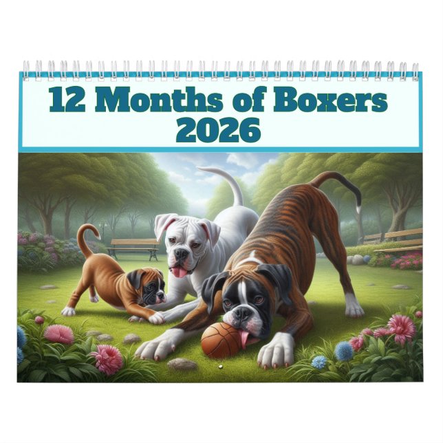 Calendário 12 Meses de Cães Boxer: Diversão com Cães Boxer Du (Capa)