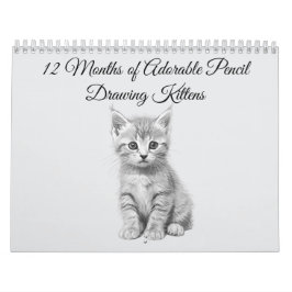 Calendário 12 Meses de Gatinhos Adoráveis Desenhados à Lápis