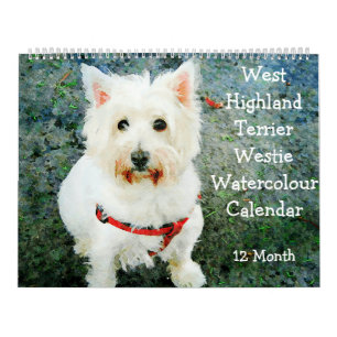Calendário 12 Meses de Terrier Terrier Terrier Dogs Westies n