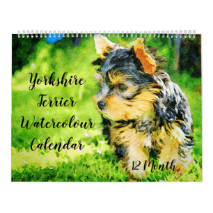 Calendário 12 meses Yorkshire Terrier Yorkie Dogs Watercolor