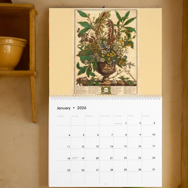 Calendário 12 Months Of Flowers Baroque Rococo Botanical Art (Criador carregado)
