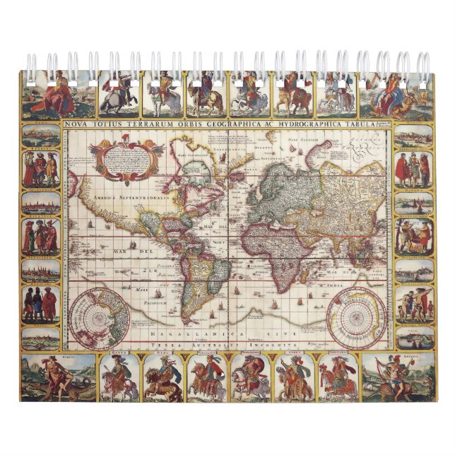 Calendário 1652 mapa do mundo, mapa do mundo do atlas do mar (Capa)