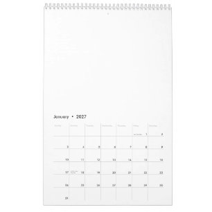 Calendário 17" x 11" Página Única Branco Médio