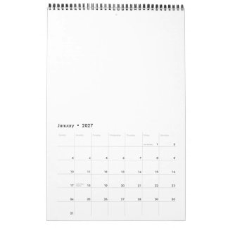 Calendário | 17" x 11" Página Única Preta Média