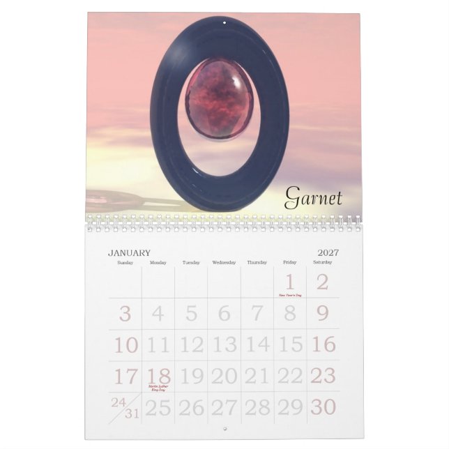 Calendário 2008 de Birthstone (Jan 2027)